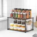 Countertop Spice Rack, Stackable Wood & Metal Pantry Cabinet Shelf Organizer Storage, 2-Tier Multi-Use for Kitchen Bathroom Desktop Home Office, Rustic Brown
