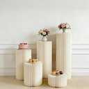 Jueraori 5 Pcs Display Cylinder Cardboard Pedestal Stands for Parties, Folding Paper Columns Pedestal Tables, Round Pillars Dessert Stands for Wedding Birthday Party Decor(Cream White)