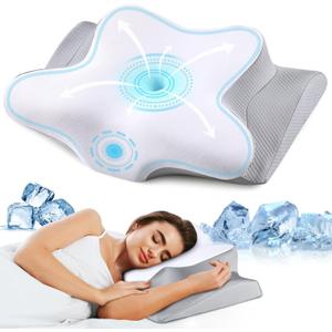 Neck Pillow Cervical Memory Foam Pillows, Cooling Contour Pillow for Neck Pain Relief, Ergonomic Orthopedic Bed Pillow for Side Back Stomach Sleepers with Breathable Pillowcase (White)