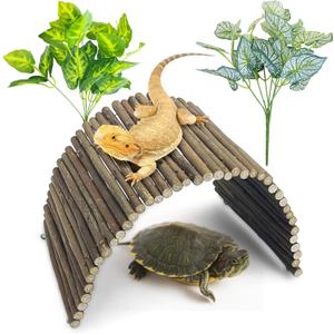 BNOSDM Large Reptile Hide Tortoise Hideout Bearded Dragon Wooden Bridge Snake Climbing Tunnel Habitat Decor for Lizards Spiders Gecko Ball Python