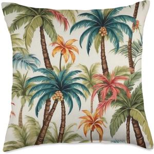 Retro Vintage Coconut Palm Tree Tropical Pattern Throw Pillow (18x18)