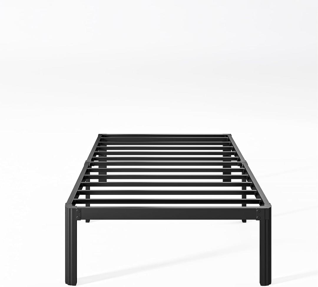 KERAMIK 14 Inch High Twin Bed Frames No Box Spring Needed, Metal Bed Frame Twin Size with Round Edge, Easy Assembly, Heavy Duty, Black