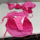 OYOANGLE Women's 4 Piece Crochet Knit Swimsuits Triangle Halter Bikini Set with Cover Ups Swimwear (Pink, L)