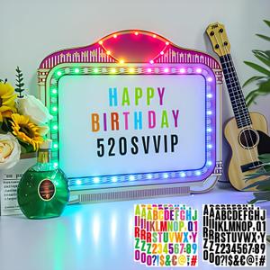23IN Large LED Marquee Bottle Service Sign with Bulb Lights, DIY Sticker VIP Bottle Girl Sign Props for Bar, Club, Birthday & Party Decor, Handheld Acrylic Marquee Sign with Multi-Color Lights