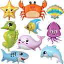9 Pcs Sea Animal Balloons, Under The Sea Decorations, Creature Shark Dolphin Whale Fish Crayfish Octopus Ocean Foil Balloons, Under The for Ocean Theme Party Decorations