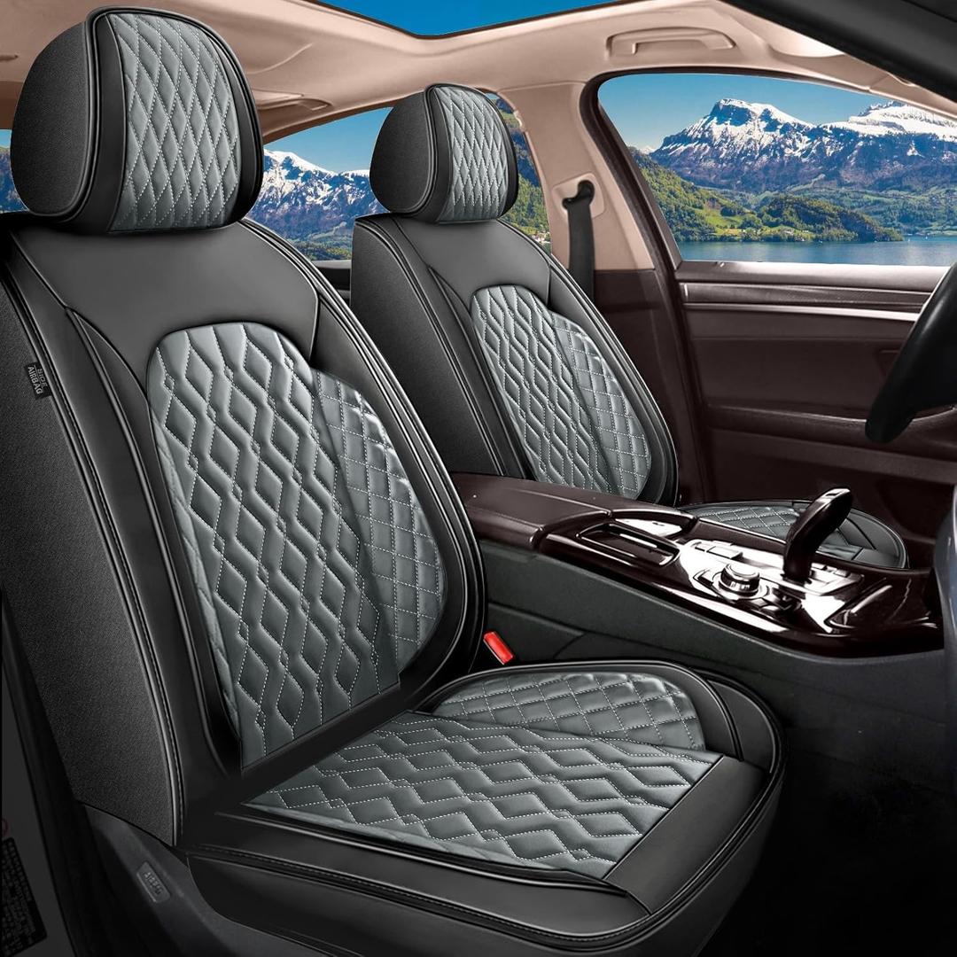 Front Car Seat Covers Fit for Jeep Liberty 2002-2012 Faux Leather Seat Covers Waterproof Seat Cushion Protector Compatible Airbag (2 Seats,Black&Dark Grey)