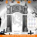3 Pcs Halloween Mansion Decor Archway Cemetery Graveyard Decorations Haunted Gothic Cover 3D Halloween Banners Skull with Tombstone Sign Spooky Pillar Sign for Outdoor Party Supplies