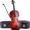 Wooden Miniature Violin with Stand, Bow and Case Mini Musical Instrument Violin Replica Collectible Figurines Dollhouse Accessories Model Home Decoration Display Ornament (9.84"x3.54"x1.51")
