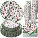 Domensi 250 Pcs Christmas Party Supplies Holly Leaf Berries Christmas Paper Plates and Napkins Cups Disposable Plates Napkins Tableware Set for 50 Guests for Xmas Winter Holiday Decoration