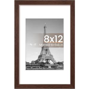 Upsimples 8x12 Picture Frame, Display Pictures 6x8 with Mat or 8 x 12 Without, Wall Hanging Photo Frames, Brown, 1 Pack