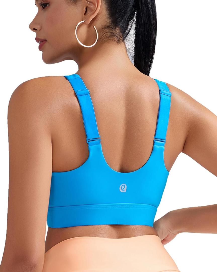 RUNNING GIRL Adjustable Straps High Impact Sports Bra for Women,High Support Workout Sports Bras with Sewn in Pads(WX3120 Bright Blue XL) (Blue)