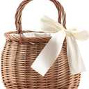 CHILDWEET Outdoor Woven Beach Bag Hand-woven Flower Holder Rural Style Decorative Basket for Flowers Straw Tote for Beach Vacation and Country Decor