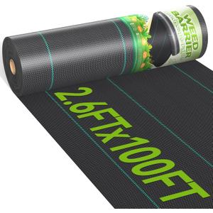 2.6ftx100ft Weed Barrier Landscape 3.2oz Fabric Heavy Duty, Woven Weed Control Cloth, Woven Geotextile Fabric for Underlayment, Gardening Ground, Commercial Driveway Weed Block Cover Mat