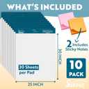 Sticky Easel Pad - 25 x 30 Inches Large Chart Paper for Teachers - Self Stick Easel Pad for Office Classroom - Resistant Easel Paper- 2 Little Bonus Sticky Notes - 30 Sheets/Pad, 10 Pads