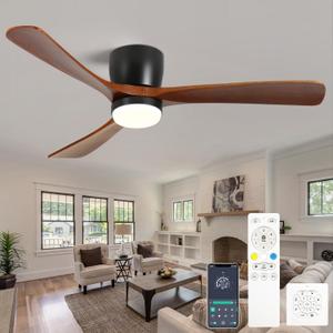 Wood Ceiling Fans with Lights and Remote 42 Inch Flush Mount Wooden Ceiling Fan Quiet Reversible DC Motor for Bedroom/Outdoor/Farmhouse/Patios