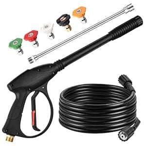 FENG PAI Pressure Washer Gun with 15in Extension Wand & 25FT Hose, 5 Nozzle Tips Quick Connect, Power Washer Hose and Wand Replacement, M22 14mm Fitting for Home Car Clean Washing, 4000 PSI