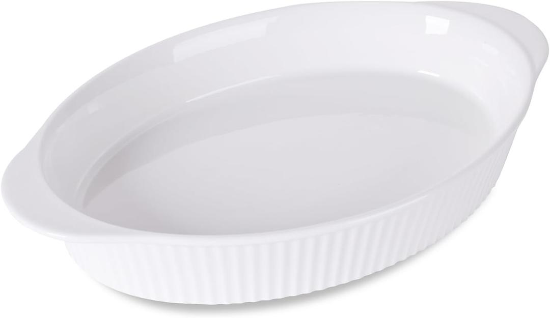 LEETOYI Porcelain 9x13 Large Oval Au Gratin Pans,Baking Dish for Servings, Bakeware with Double Handle for Kitchen and Home, White