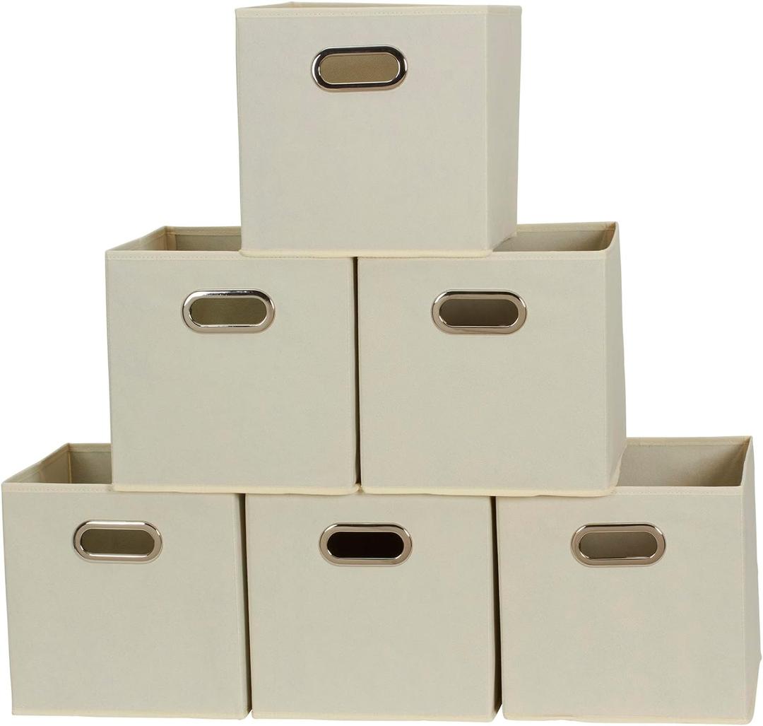 Household Essentials 82-1 Foldable Fabric Storage Bins | Set of 6 Cubby Cubes with Handles | Natural (Cream)