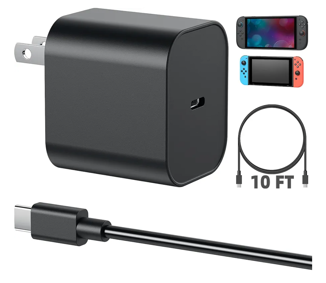 (10FT) Switch 2 Charger - 60w AC Adapter for Nintendo Switch 2 (2025)/1,Extra Long Charging Cable, Support 4K TV Dock Mode, Power Supply 20V/3A Fast USB C Cord[Longer OemSwitch Replacement Charger]