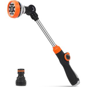 Watering Wand, 18.5 Inches Long Garden Hose Wand with 180° Swivel Head, 8 Spray Patterns, Adjustable Garden Sprayer Wand with Nozzle