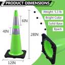 BESEA 8Pack 28" inch Traffic Cones Green Safety Cones with 6 inch Reflective Collar for Construction Driveway Road Parking Use(8 PCS)