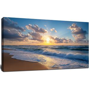 SSNEEKNDG Ocean Wall Art Sunset Beach Seascape Blue Coastal Canvas 20x40 In