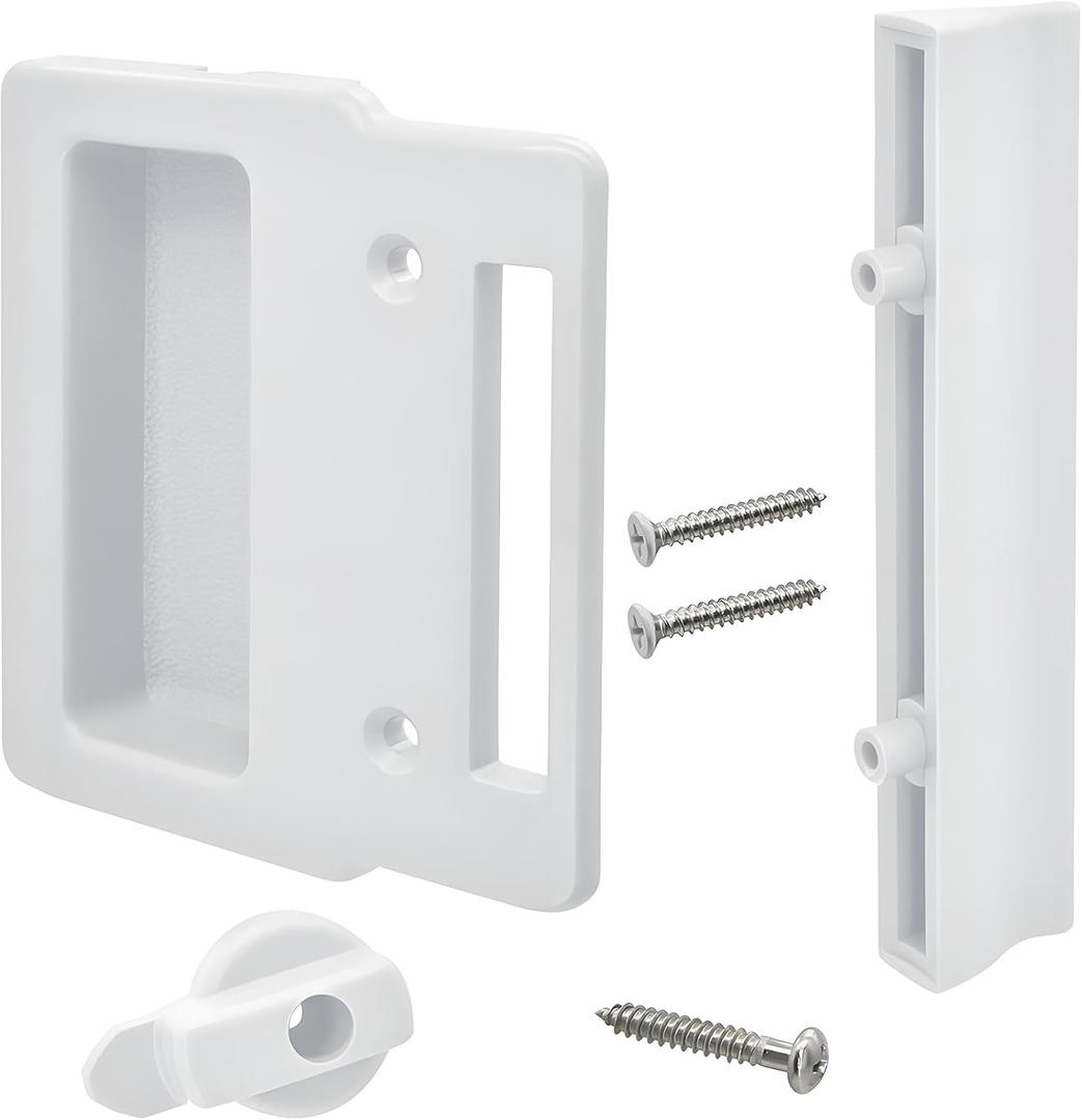 Sliding Screen Door Handle with Lock Fits Andersen Frenchwood, Narroline and Perma-Shield Series from 1982 to Present, Replacement Screen Door Pull for 2 and 3 Panel Gliding Doors (1PC, White Color)