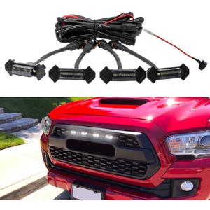 Seven Sparta 4 PCS Grill Led Lights with Fuse Adaptor Compatible with 2016-2023 Toyota Tacoma TRD Pro OEM Front Grille (White Light with Black Shell)