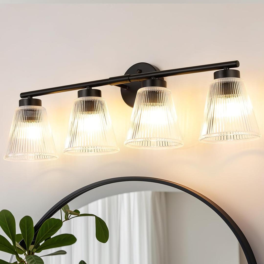 ocioc 4-Light Vanity Light with Striped Glass Shade, Bathroom Lighting