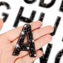 Waydress 26 Piece Rhinestone Iron On Patch A-Z Pearl Bling Rhinestone Letter Patch Glitter Alphabet Applique Rhinestone Pearl English Letter for DIY Craft Supplies(Black, Solid Style)