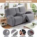 VANSOFY Recliner Loveseat Cover with Middle Console Stretch Reclining Sofa Slipcover for 2 Seat Jacquard Reclining Couch Sofa Covers Furniture Protector with Elastic Straps Bottom (Light Gray)
