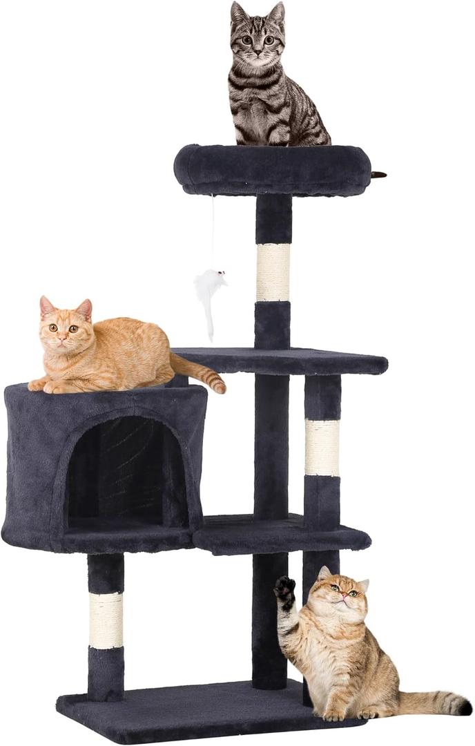 FDW | 36" Cat Tree Tower | Dark Gray | Multi-Level Indoor Activity Center with Sisal Scratching Posts, Condos, Plush Perches, Hanging Cat Toys | Sturdy, Easy to Assemble | for Kittens & Adult Cats