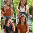 LessonZoo 3 Pack Girls Ribbed V Neck Shirts, 3-Color Set, 9-10 Years