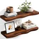 Floating Shelves for Wall, 24 inch Rustic Wooden Floating Shelves, Wall-Mounted Floating Bookshelf, Hanging Shelves with Unique Natural Grain for Living Room, Bedroom, Kitchen (Walnut Color) (Brown)