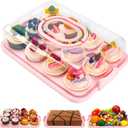 NPLUX Cupcake Containers with Lid Rectangular Cake Carrier 3-in-1 Multipurpose Cupcake Holder for Muffins Pies Sweets Pastries Fruit or Snacks(Pink, 13" x 9" x 4")