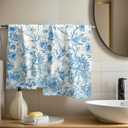 Chinoiserie Flowers Hand Towels Set of 2, Blue Birds Floral Porcelain Decorative Bathroom Towel 28x14 Inch, Soft Absorbent Microfiber Wash Cloth for Kitchen Gym Hotel Home Decor