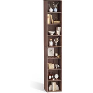 8 Cube Walnut Book Shelf, Tall Bookcase for Home Office Bedroom Living Room