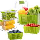 LUXEAR Fresh Container, 3PACK Produce Saver Container BPA Free Fridge Organizer for Vegetable Fruit and Salad Partitioned Food Storage Container with Vents Stay Fresh Containers Not Dishwashers Safe (Green)