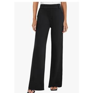 2 Pair Women's Wide Leg Dress Pants High Waisted Stretchy Work Trousers Business Casual Office Pull on Slacks with Pockets Black Medium