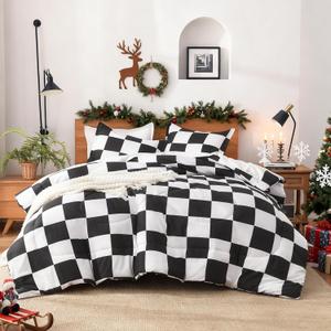 Andency Checkered Comforter Twin(66x90Inch), Black White Plaid Gingham Bed Set for Teen Boys Kids, Lightweight Microfiber Geometric Preppy Bedding, 2 Pieces