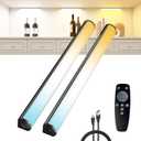 Under Cabinet Lighting Wireless with Remote,Rechargeable Battery Operated Closet Lights,3 Color Magnetic Dimmable led Strip Lights,Under Counter Lights for Kitchen,Shelf,Bedroom (Black-2PCS, 20cm)