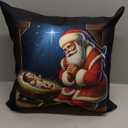 Christmas Design Kneeling Santa Claus With Baby Jesus Throw Pillow (16x16)