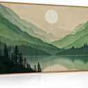 Watercolor Mountain Framed Canvas Wall Art Set, Boho Sun Forest Wall Decor, Green Scenery Wall Painting, Modern Woodland Artworks for Living Room, Bedroom, Dining Room, Office-20 x40x1