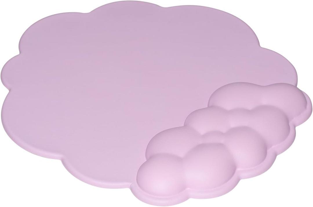 JIKIOU Mouse Pad Wrist Support with Leather Surface,Cloud Wrist Rest Mousepad with Memory Foam,Non-Slip PU Base Mouse Pad for Home Office Laptop Mac Easy Pain Relief (Cloud Pink)