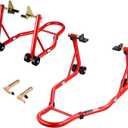 VEVOR Motorcycle Stand Lift, 850lbs Capacity Front Rear Combo Stand Lift, Front Wheel Dual-Fork Stand, Rear U+L Fork Swingarm Spool Stand, for Most Yamaha Honda Kawasaki Suzuki Motorcycles, Red