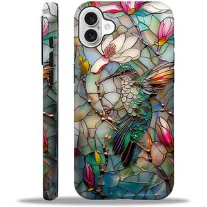 For iPhone 16 Case,3D Stained Flower Looking Hummingbird Pattern for Girl Women Boy Hard Hybrid Shell Shockproof Silicone Full Body Protective Matte Case for iPhone 16