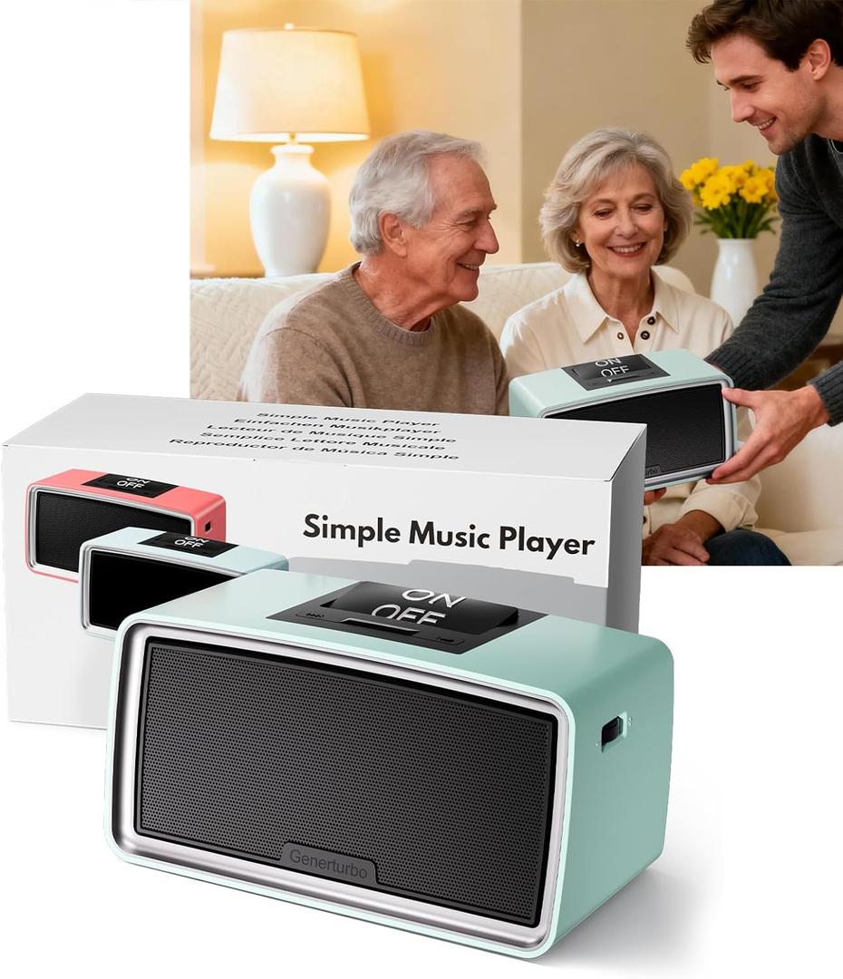 Large Button Simple Music Player for Seniors Elderly, Easy MP3 Player for Dementia, Alzheimer's & Visually Impaired, Audio Book Player with 32GB TF Card, One-Touch Play (Blue)