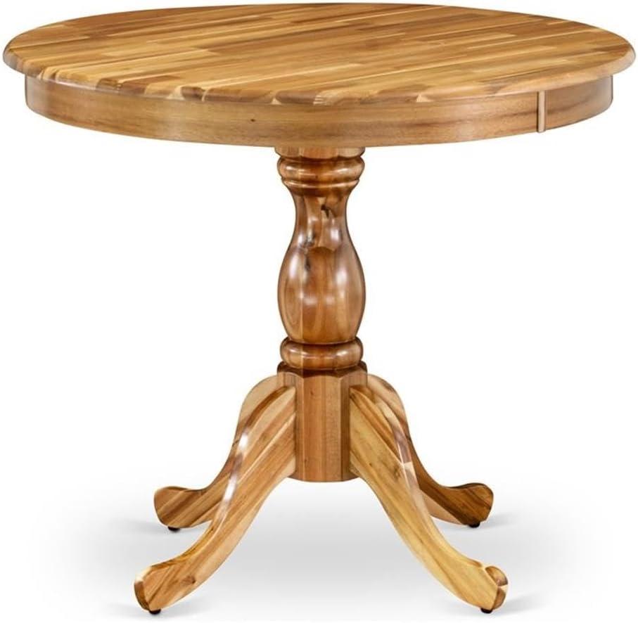 East West Furniture AMT-ANA-TP Antique Dining Room Table - a Round Kitchen Table Top with Pedestal Base, 36x36 Inch, Natural