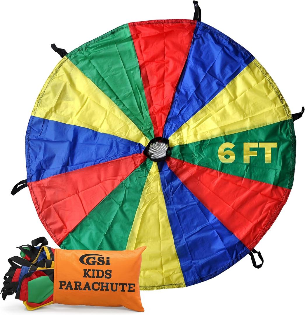 GSi Kids Play Parachute Rainbow Parachute Toy Tent Game for Kids Gymnastics Cooperative Play and Outdoor Playground Activities (6 Feet)