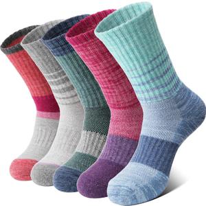 Anlisim Merino Wool Hiking Socks for Women Thermal Winter Warm Boot Work Cushion Socks 5 Pairs (Medium, Tie-dye)